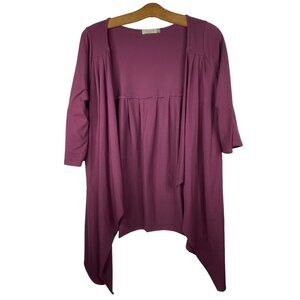 Chalet et Cici Cardigan 3/4 Sleeve Cotton Blend Lagenlook Burgundy Red Size XS